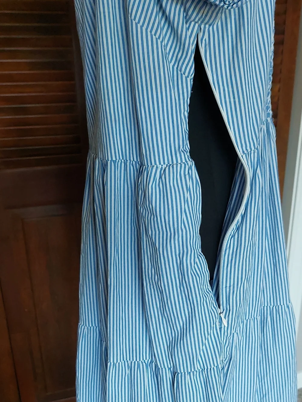 J.Crew Blue White Striped Tiered Puff Sleeve Midi Dress Sz 18